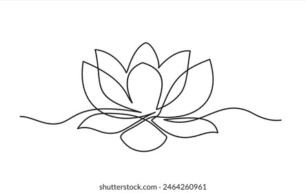 Continuous line drawing of lotus flower. One line drawing background. Vector illustration. Lotus flower continuous line.