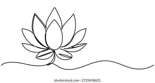 Desenho de linha contínua de flor de lótus .uma ilustração vetor de linha com fundo externo, desenho de linha contínua de flor de lótus .uma ilustração vetor de linha com fundo externo. 