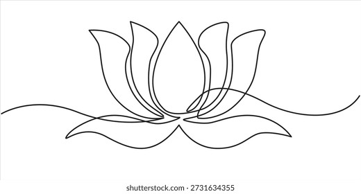 Continuous line drawing of lotus flower .one line  vector illustration  with out background, Continuous line drawing of lotus flower .one line  vector illustration  with out background.