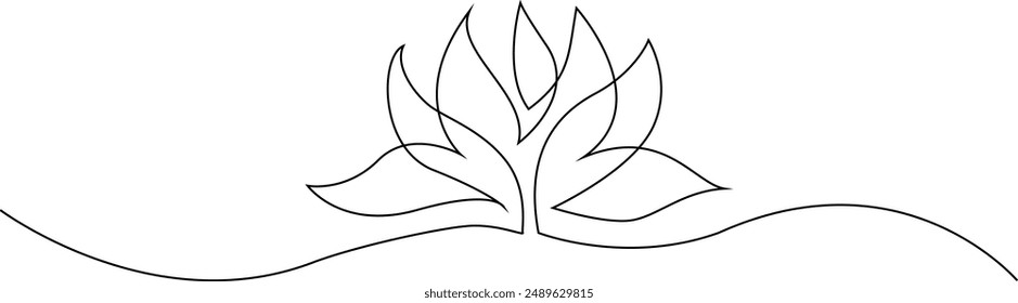 Continuous line drawing of lotus flower,vector illustration on isolated background.