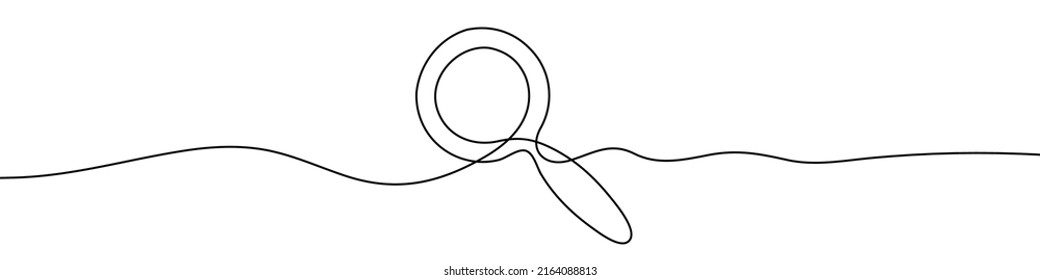 Continuous line drawing of loupe. Magnifier linear icon. One line drawing background. Vector illustration. Magnifier continuous line icon.