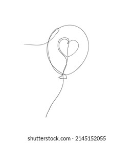 continuous line drawing love balloon illustration vector isolated