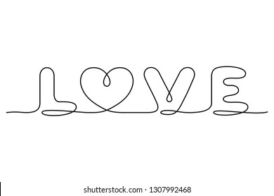 Continuous line drawing. Love. Black isolated on white background. Hand drawn vector illustration. 