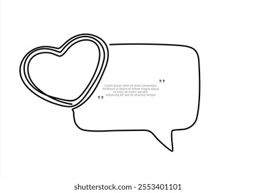 Continuous line drawing of love feelings in speech bubbles. Symbol of love in a feeling bubble. For Valentine's Day greeting cards, lover's birthday, love greetings for couples. love in doodle style.