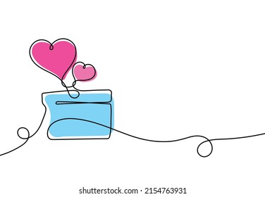 Dibujo continuo de líneas. Regalo de amor sobre fondo blanco para cumpleaños, Celebra el diseño creativo. Mínimo de ilustración vectorial.