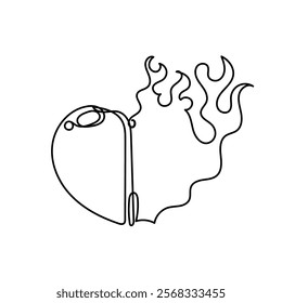 continuous line drawing love heart on fire illustration