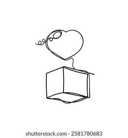 continuous line drawing love heart sign come out of the box