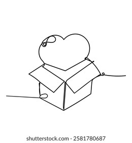 continuous line drawing love heart sign come out of the box