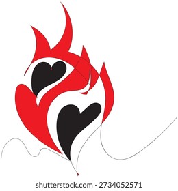 kontinuierliche Linie Zeichnung Liebe Herz auf Feuer Illustration 
