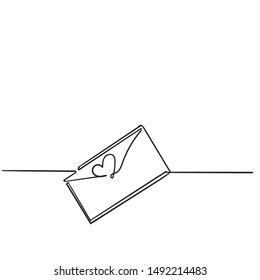 Continuous line drawing. Love letter with heart. Valentine's day. handdrawn doodle style