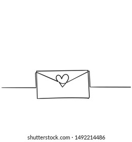 Continuous line drawing. Love letter with heart. Valentine's day. handdrawn doodle style