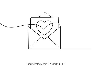 Continuous line drawing of love letter one vector icon