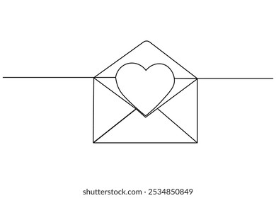 Continuous line drawing of love letter one vector icon