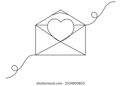 Continuous line drawing of love letter one vector icon