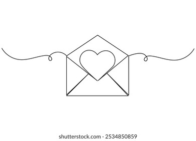 Continuous line drawing of love letter one vector icon