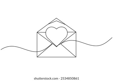 Continuous line drawing of love letter one vector icon