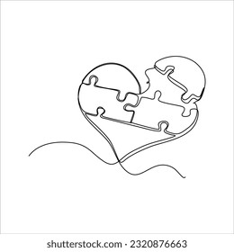 continuous line drawing of love shape puzzle