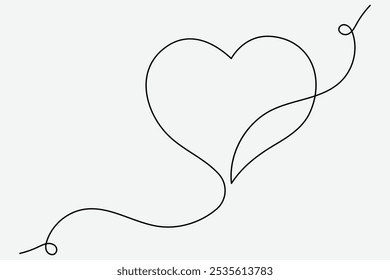 Continuous line drawing of love shape one drawing and outline valentine day vector icon