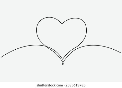 Continuous line drawing of love shape one drawing and outline valentine day vector icon