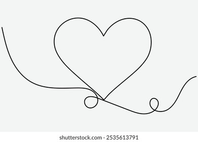 Continuous line drawing of love shape one drawing and outline valentine day vector icon