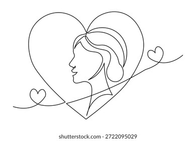 Continuous line drawing of a love shape icon minimalist design isolated