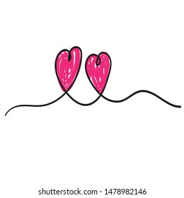 Continuous line drawing of love sign with hearts embrace minimalism design in doodle handdrawing style vector