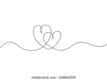 Continuous line drawing love sign and two hearts embrace minimalism design white background  EPS 10