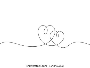 Continuous line drawing of love sign with two hearts embrace minimalism design on white background. EPS 10