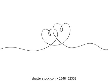 Continuous line drawing of love sign with two hearts embrace minimalism design on white background. EPS 10