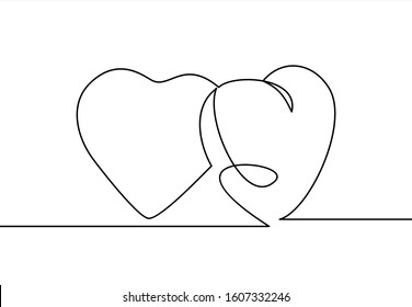 Continuous line drawing of love sign with two hearts.vector minimalist illustration of love concept