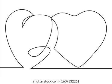 Continuous line drawing of love sign with two hearts.vector minimalist illustration of love concept