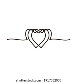 Continuous line drawing of love sign on white background. Drawing of one line romantic valentine love sign, tattoo art