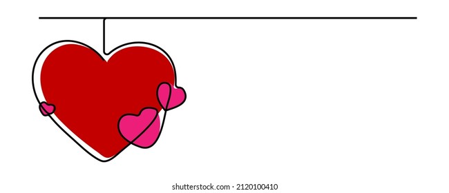 Continuous line drawing of love sign with two hearts embracing simple design on white background.