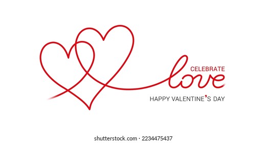 Continuous line drawing of love sign with two hearts embrace minimalism design on white background