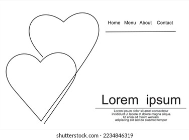 Continuous line drawing of love sign with two hearts.vector minimalist illustration of love concept