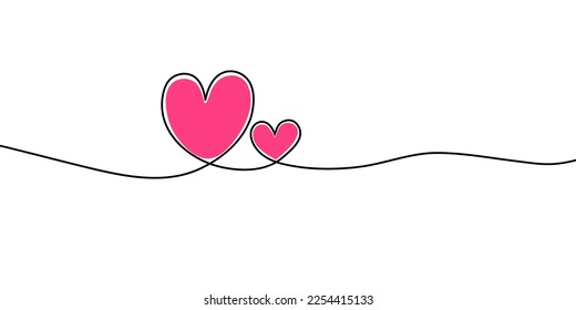Dibujo continuo de línea de signo de amor con dos corazones abrazando diseño minimalista sobre fondo blanco