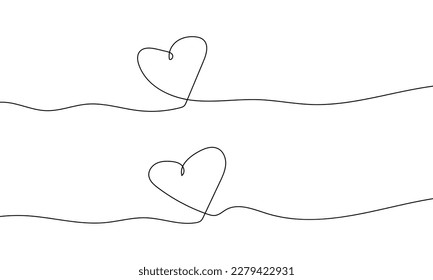 Dibujo continuo de línea del signo del amor con dos corazones abrazando el diseño minimalista con fondo blanco. Diseño de día valentino de fondo cardíaco, ilustración vectorial de tracción de una línea.