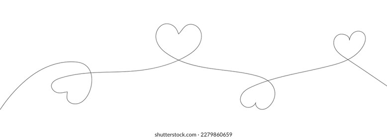 Dibujo continuo de línea de signo de amor con dos corazones abrazando diseño minimalista sobre fondo blanco