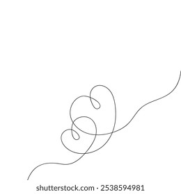 Continuous line drawing of love sign with two hearts embrace minimalism design on white background. Hand sketch art, relationship icon, romance concept. Vector EPS 10.