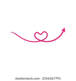 Continuous line drawing of love sign or relationship with pink color design on white background, Abstract love symbol