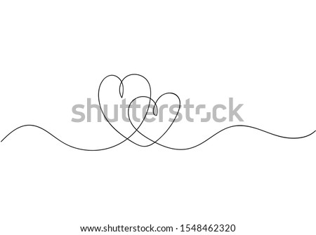 Continuous line drawing of love sign with two hearts embrace minimalism design on white background. EPS 10