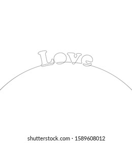 Continuous line drawing of LOVE text, Black and white vector minimalist illustration