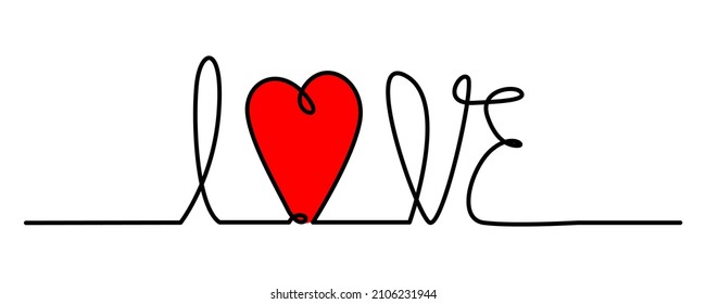 continuous line drawing of LOVE text with heart simple vector illustration
