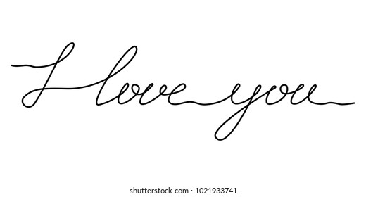 Continuous line drawing. I love you. Template for love cards and invitations. Isolated on white background. Hand drawn vector illustration. 