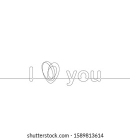 Continuous line drawing of I LOVE YOU text, Black and white vector minimalist illustration
