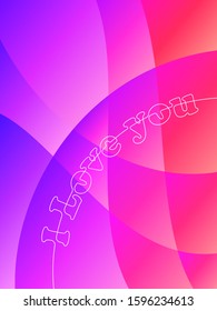 Continuous line drawing of I LOVE YOU text on abstract dynamic colors gradient background, fluid shape effect. Modern vector illustration for design