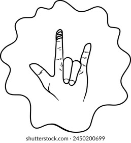 Continuous line drawing of I love you in sign language. Vector illustration