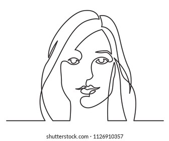 continuous line drawing of lovely woman portrait on white background