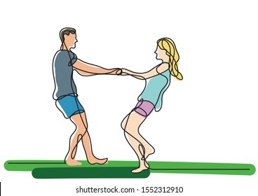 continuous line drawing of loving couple having fun