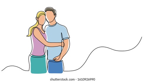 continuous line drawing of loving couple hugging each other